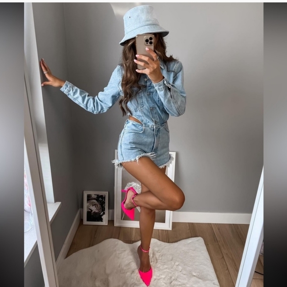 Zara cut out denim short blue wash jumpsuit - Picture 6 of 16